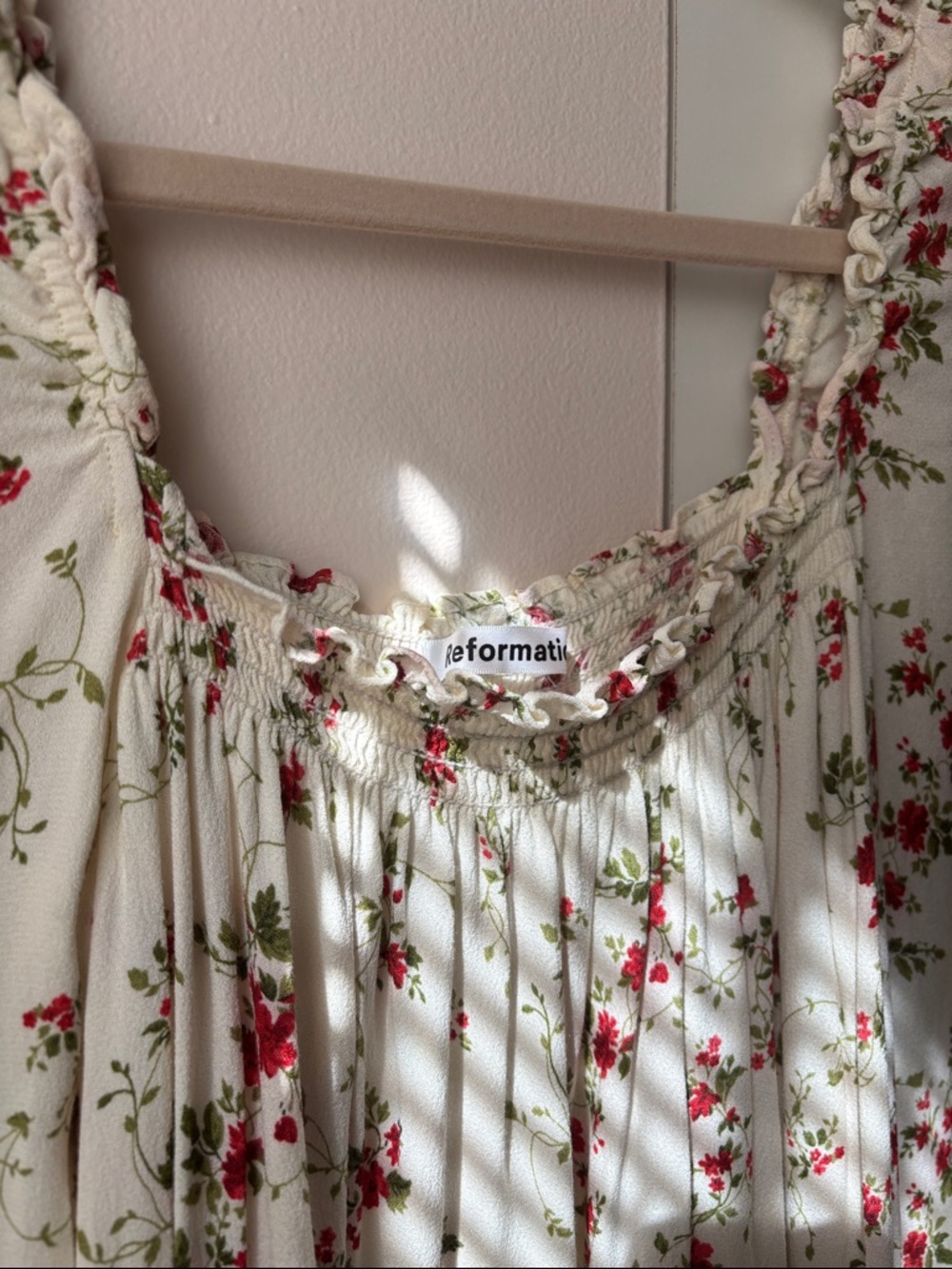 Reformation Hudsen Babydoll Mini Dress Floral Smocked Cottagecore Long Sleeve L - Picture 3 of 3